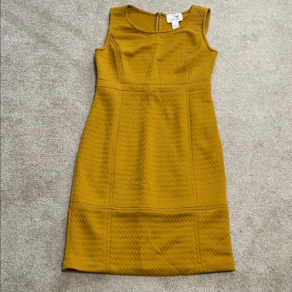 Anthropologie Mustard Textured Sleeveless Midi Dress